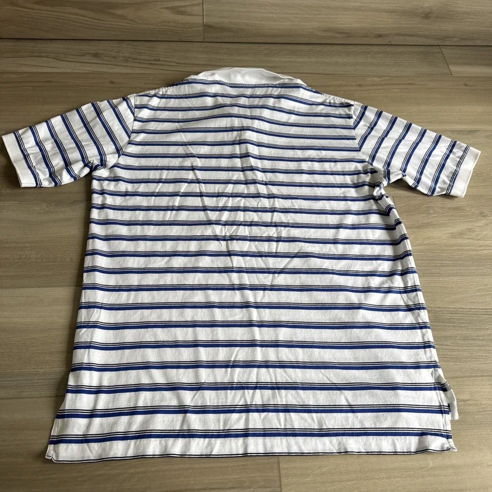 Ralph Lauren Polo Golf Cotton Shirt Men's L White‎ Blue Stripe Short Sleeve